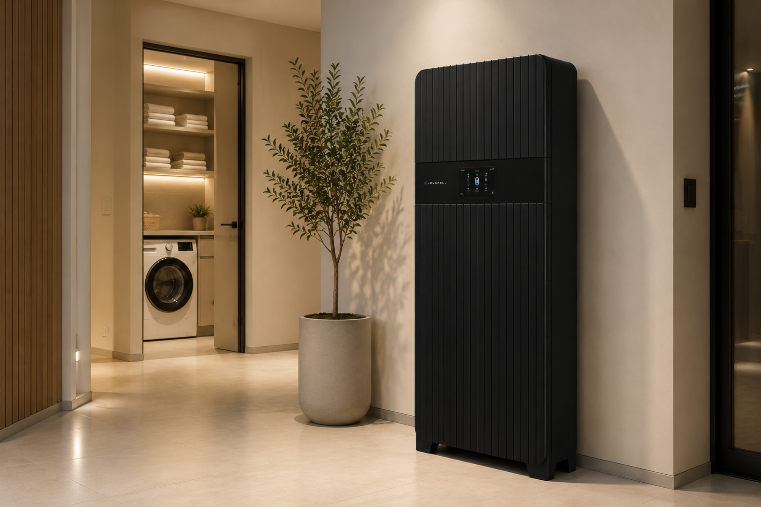 Levocell Battery Energy Storage System - Black Utility Hallway
