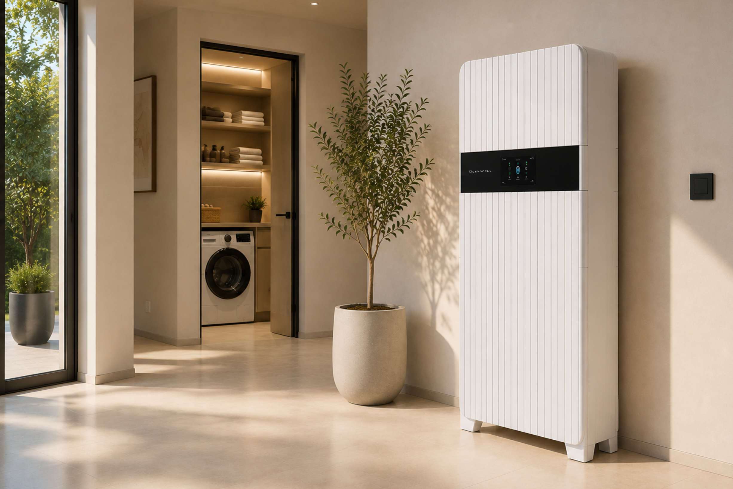 Levocell Battery Energy Storage System - White Utility Hallway