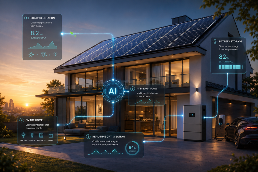 Levocell Smart Home Energy Flow at Sunset